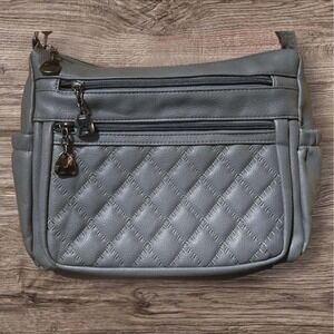 Volganik Rock Gray Quilted Crossbody‎ Bag Purse Multiple Zipper Pockets